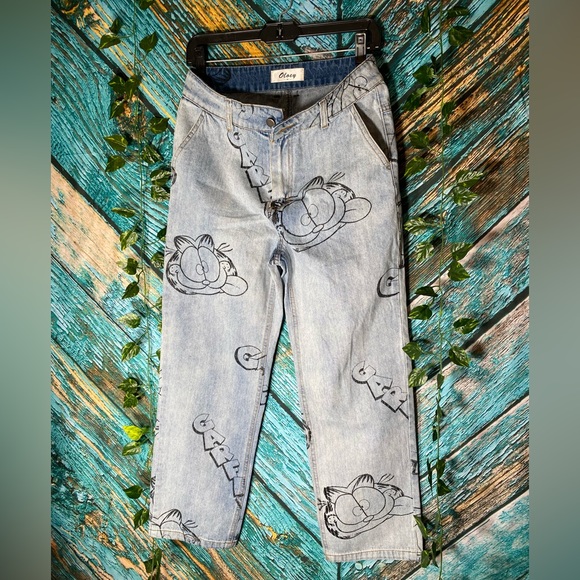 Oloey Garfield Black Cartoon Art Blue Jeans - Picture 11 of 11